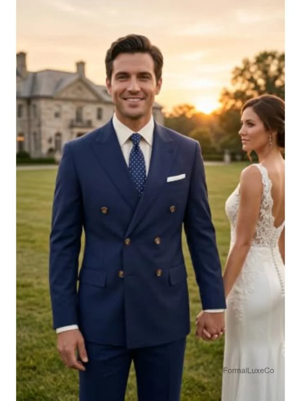 Formal Suits for Men 2 Piece Double Breasted Slim Fit Tuxedo Set